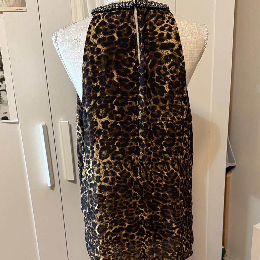 Jennifer Lopez Leopard Print Halter Top with Rhinestone Neckline - Picture 3 of 8